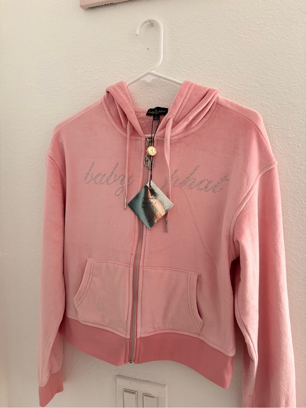 Baby Phat Light Pink Zip-Up Hoodie with Rhinestone Logo